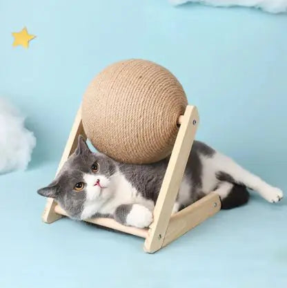 Premium Sisal Cat Scratching Ball Vertical Toy – Solid Wood Modern Cat Claw Board