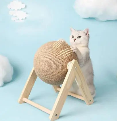 Premium Sisal Cat Scratching Ball Vertical Toy – Solid Wood Modern Cat Claw Board